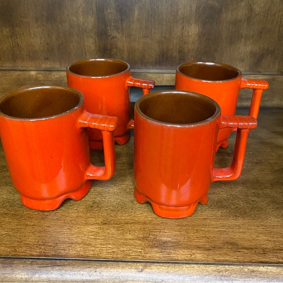 Vintage FRANKOMA Flame Orange Footed Mugs - Picture 2 of 5